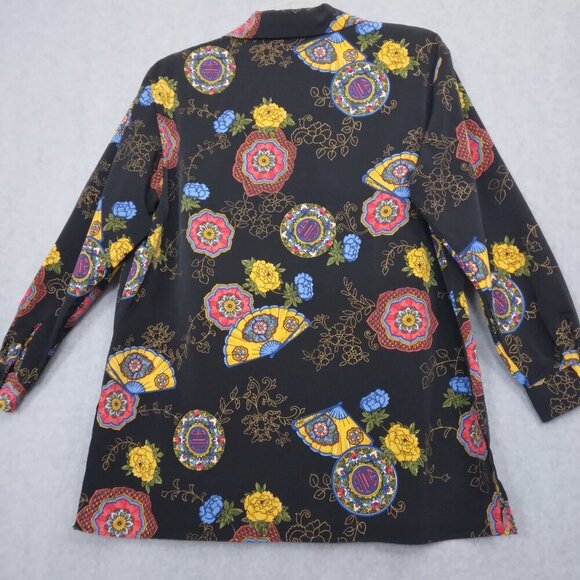 Vintage Women’s Asian Print Multicolor Long Sleeve Statement Blouse | Sz L - Picture 5 of 8